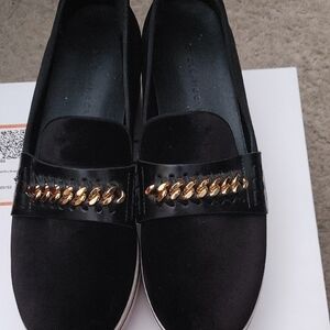 Stella Mccartney Suede Black Slip-On Women's Shoes with Gold Chain Detail